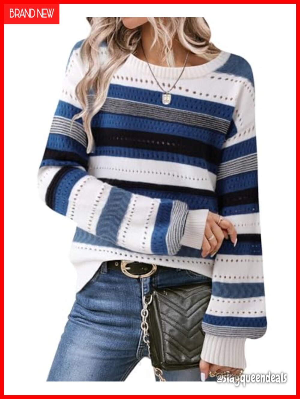 Women's Fair Isle Color Block Knit Pullover Sweater with Balloon Sleeves